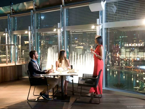 View of the Dubai Fountain from the Burj Khalifa dinner ticket restaurant