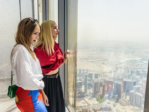 Panoramic sunset view from Burj Khalifa SKY Level 148