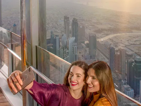Outdoor terrace view from the Burj Khalifa Level 152 VIP Lounge